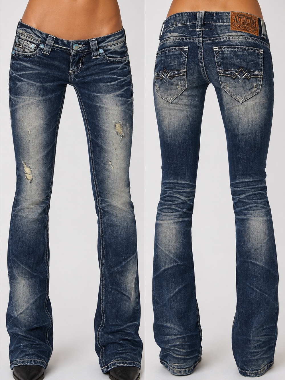 Affliction Jade Ultra Low Rise Distressed Bootcut Jeans Y2K Size 24 NWOT